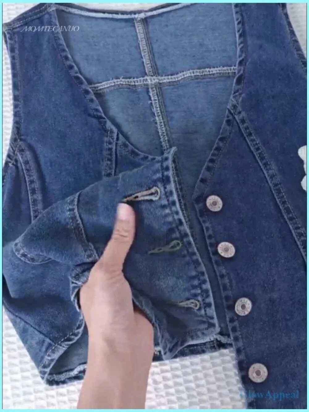 Cropped Denim Vest Sleeveless V-Neck Button Down Fitted Summer Western